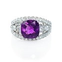 Diamond and Purple Amethyst Antique Style 18k White Gold Ring