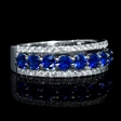 .36ct Diamond and Blue Sapphire 18k White Gold and Black Rhodium Three Row Ring