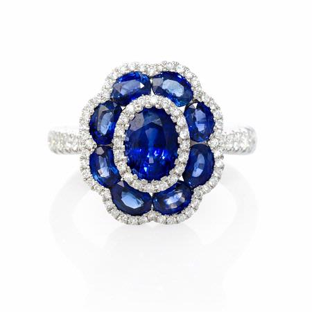Diamond and Blue Sapphire 18k White Gold Flower Ring