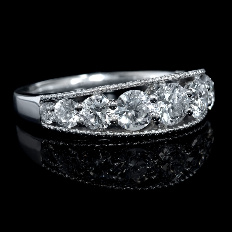 Diamond Antique Style 18k White Gold Wedding Band Ring (#6403)
