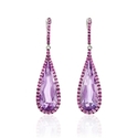Pink Sapphire and Purple Amethyst 18k White Gold and Black Rhodium Dangle Earrings