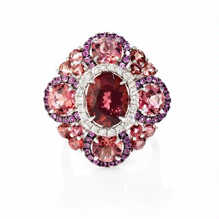 .31ct Diamond, Pink Sapphires and Tourmaline 18k White Gold and Black Rhodium Ring