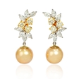 4.75ct Diamond and Detachable South Sea Golden Pearl 18k Two Tone Gold Dangle Earrings