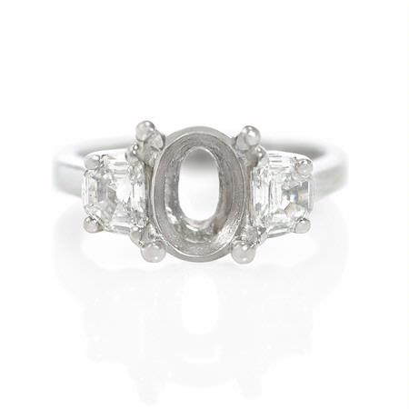 Diamond Platinum Three Stone Cathedral Half Moon Shape Engagement Ring Setting