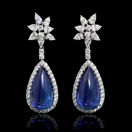 7.37ct Diamond and Tanzanite 18k White Gold Dangle Earrings