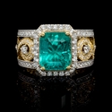 Diamond and GIA Certified Colombian Emerald Antique Style 18k Two Tone Gold Ring