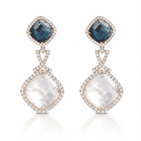 .90ct Doves Diamond, White Topaz, Hematite and Mother of Pearl 18k Rose Gold Dangle Earrings