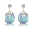.84ct Doves Diamond, Lapiz Lazuli, Mother of Pearl and White Topaz 18k White Gold Dangle Earrings