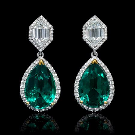Diamond and GIA Certified Emerald 18k Two Tone Gold Dangle Earrings