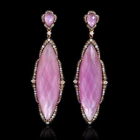 Diamond, Pink Amethyst, White Topaz 18k Rose Gold and Black Rhodium Dangle Earrings