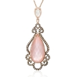 1.14ct Doves Diamond, White Topaz, Mother of Pearl and Pink Quartz 18k Rose Gold and Black Rhodium Pendant