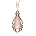Doves Diamond, White Topaz, Mother of Pearl and Pink Quartz 18k Rose Gold and Black Rhodium Pendant