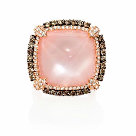 Diamond, Rose Quartz and Mother of Pearl 18k Rose Gold and Black Rhodium Ring
