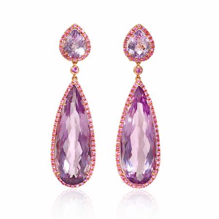 Pink Sapphire and Purple Amethyst 18k Rose Gold Dangle Earrings