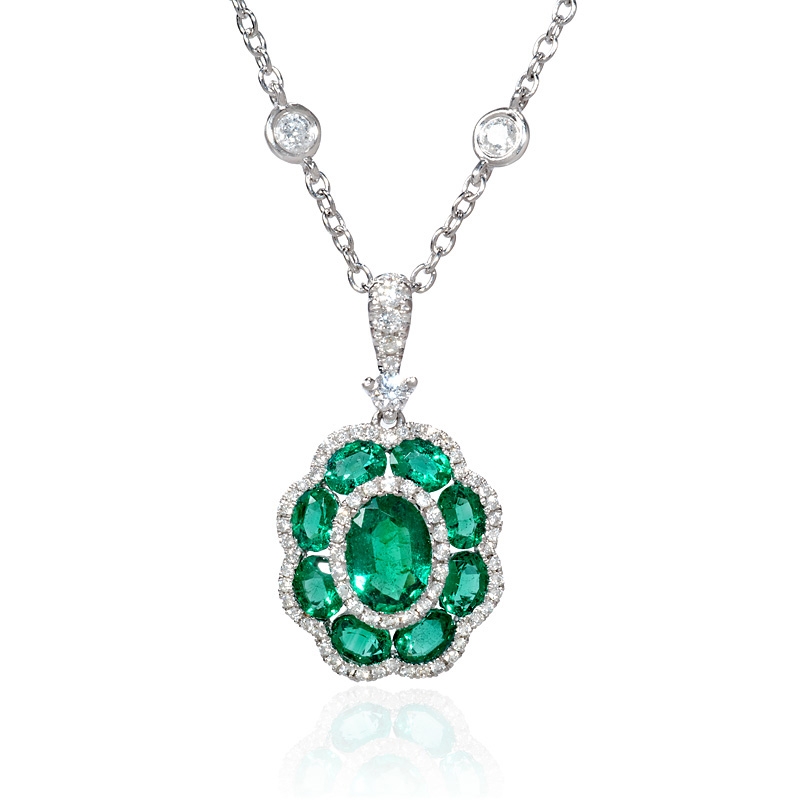 31ct Diamond and Emerald 18k White Gold Pendant