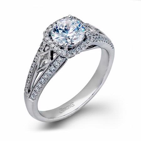 .36ct Simon G Diamond Antique Style 18k White Gold Halo Engagement Ring Setting