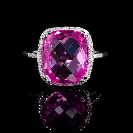 Diamond and Pink Quartz 14k White Gold Ring