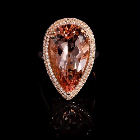 Diamond and Pear Shaped Morganite 14k Rose Gold Ring