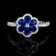 .37ct Diamond and Pear Shaped Blue Sapphire 18k White Gold Flower Ring
