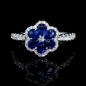 Diamond and Pear Shaped Blue Sapphire 18k White Gold Flower Ring