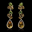 Diamond, Peridot and Citrine 18k Yellow Gold Dangle Earrings