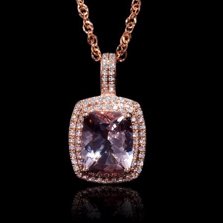 Diamond and Morganite 14k Rose Gold Pendant Necklace