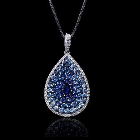 Diamond and Blue Sapphire 18k White Gold and Black Rhodium Pendant