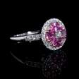 .33ct Diamond and Oval Cut Pink Sapphire Antique Style 18k Two Tone Gold Flower Ring