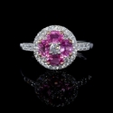 Diamond and Oval Cut Pink Sapphire Antique Style 18k Two Tone Gold Flower Ring