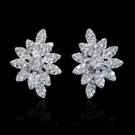 4.19ct Diamond 18k White Gold Cluster Earrings