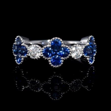 .26ct Diamond and Blue Sapphire Antique Style 18k White Gold Ring