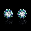 Diamond, Blue Sapphire and Emerald 18k White Gold Earrings with Jackets