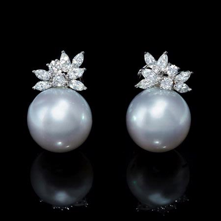 1.13ct Diamond and South Sea Pearl 18k White Gold Earrings