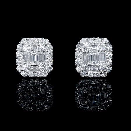 2.48ct Diamond 18k White Gold Cluster Earrings