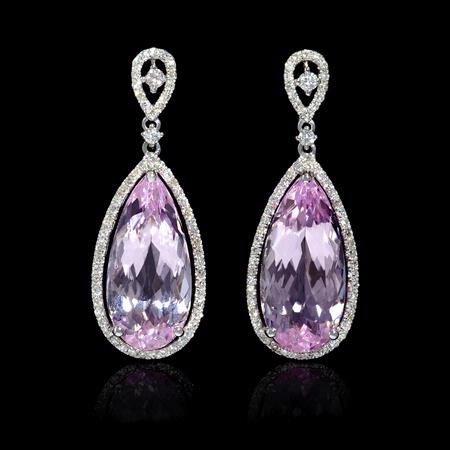 Diamond and Pink Amethyst 18k White Gold Dangle Earrings