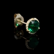 .08ct Diamond and Green Corundum 14k Yellow Gold Cluster Earrings