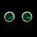 Diamond and Green Corundum 14k Yellow Gold Cluster Earrings
