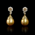 .59ct Diamond and South Sea Golden Pearl 18k Two Tone Gold Dangle Earrings