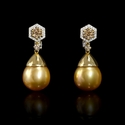 Diamond and South Sea Golden Pearl 18k Two Tone Gold Dangle Earrings