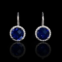 Diamond and Blue Corundum 14k White Gold Halo Earrings