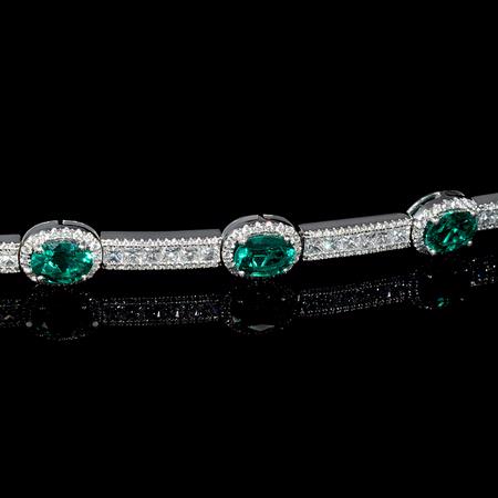 5.61ct Diamond and Emerald 18k White Gold Bracelet