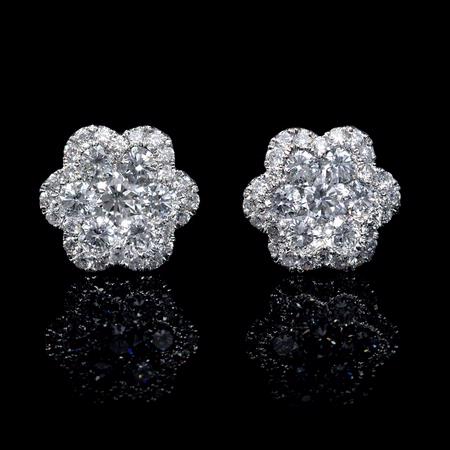 Diamond 18k White Gold Cluster Flower Earrings
