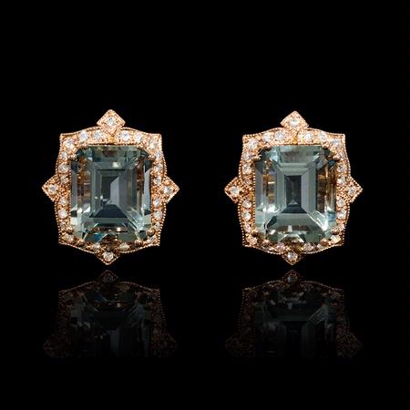 Diamond and Green Amethyst Antique Style 18k Rose Gold Cluster Earrings