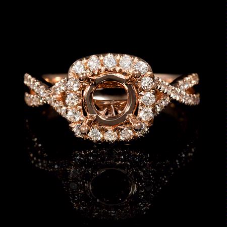 Diamond 18k Rose Gold Split Shank Halo Engagement Ring Setting