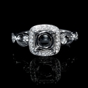 Simon G Diamond Antique Style 18k White Gold Halo Engagement Ring Setting