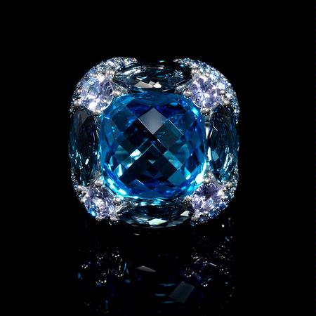 Blue Sapphire, Tanzanite and Blue Topaz 18k White Gold Ring