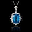 .34ct Diamond and Blue Topaz Antique Style 18k White Gold Pendant