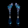 .14ct Diamond, Blue Sapphires, Tanzanite and Blue Topaz 18k White Gold Dangle Earrings