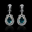 Diamond and Chatham Emerald 18k Two Tone Gold Dangle Earrings