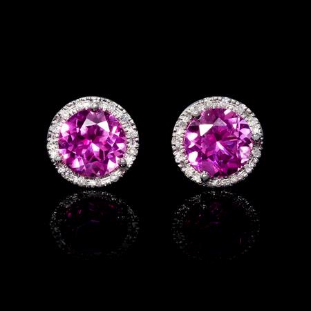 Diamond and Pink Corundum 14k White Gold Cluster Earrings